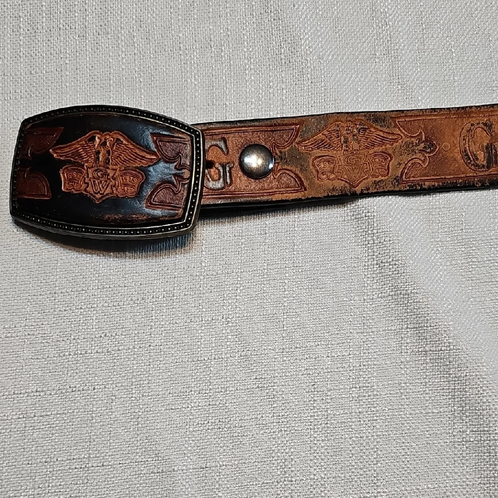Vintage Honda Gold Wing Hand Tooled Leather Belt Alumaline BB-317 Eagle Buckle